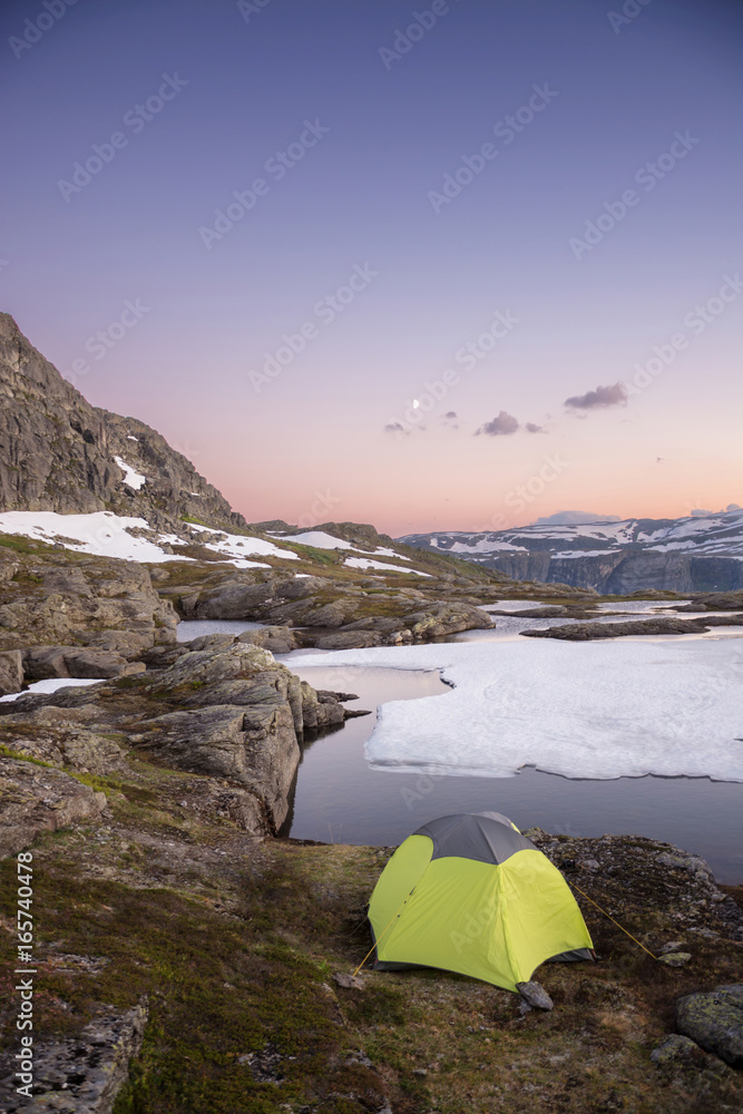Camping at an iced lake in the mountains, Norway