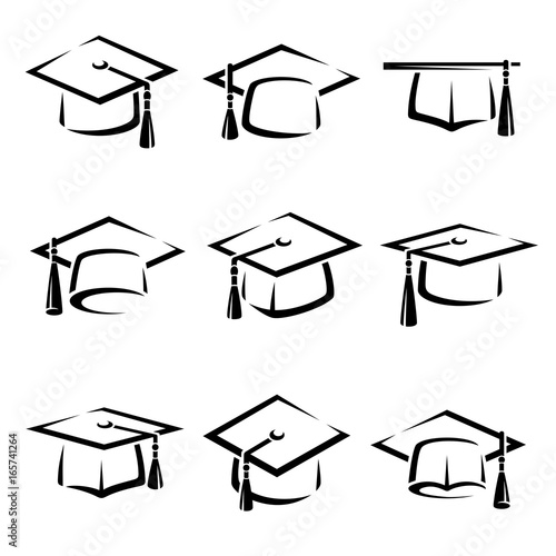 Graduation cap set. Vector