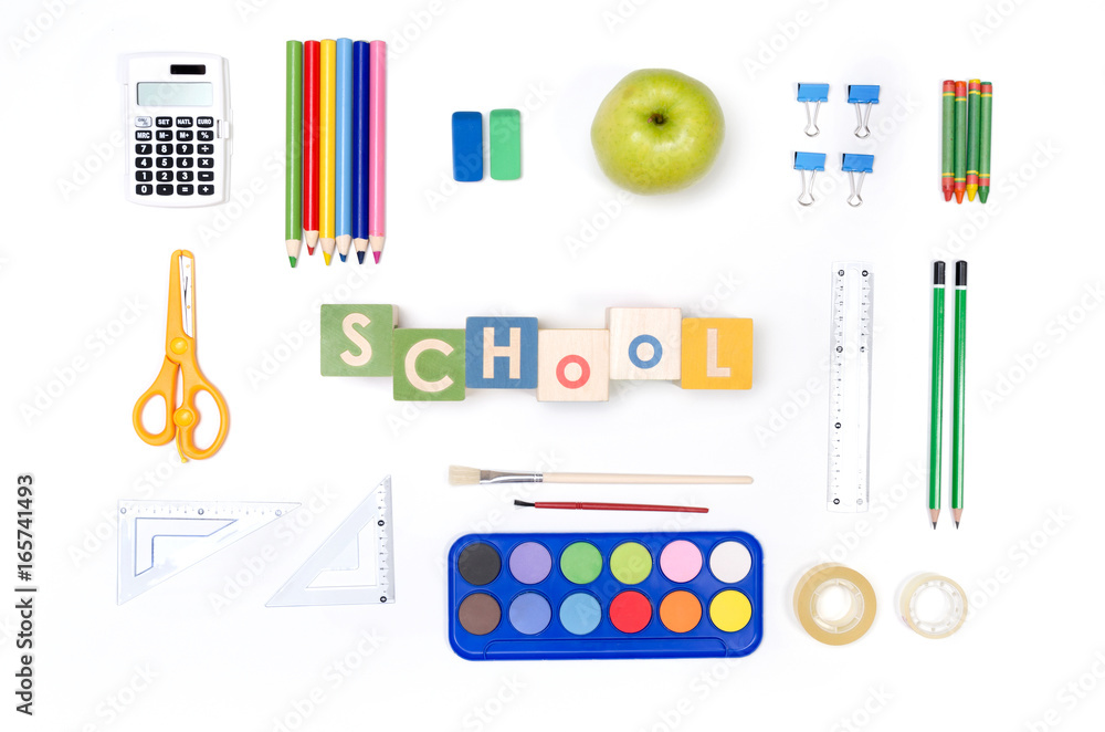 School supplies on white background School supplies on white background