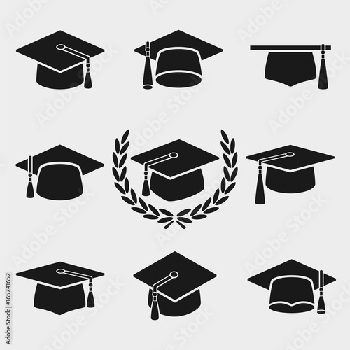 Graduation cap set. Vector