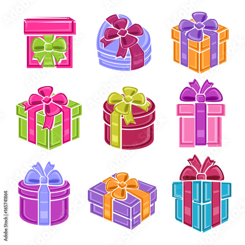 Colorful gift boxes set. Vector