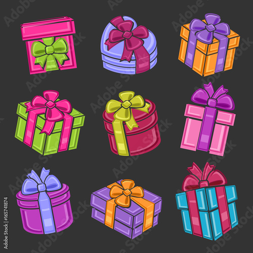 Colorful gift boxes set. Vector