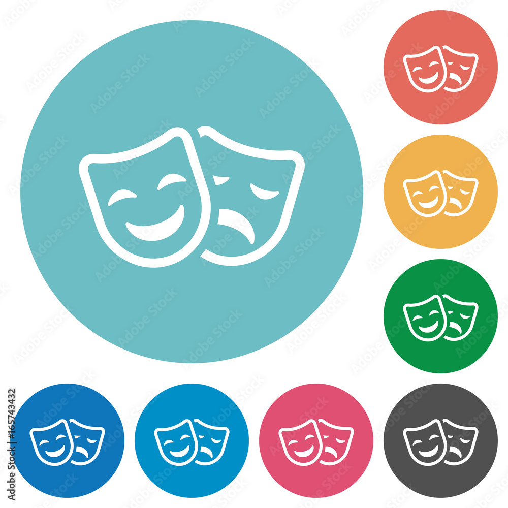 Comedy and tragedy theatrical masks flat round icons Comedy and tragedy theatrical masks flat round icons