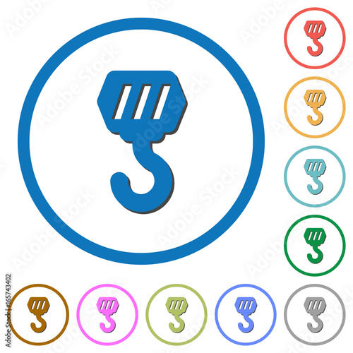 Construction hook icons with shadows and outlines