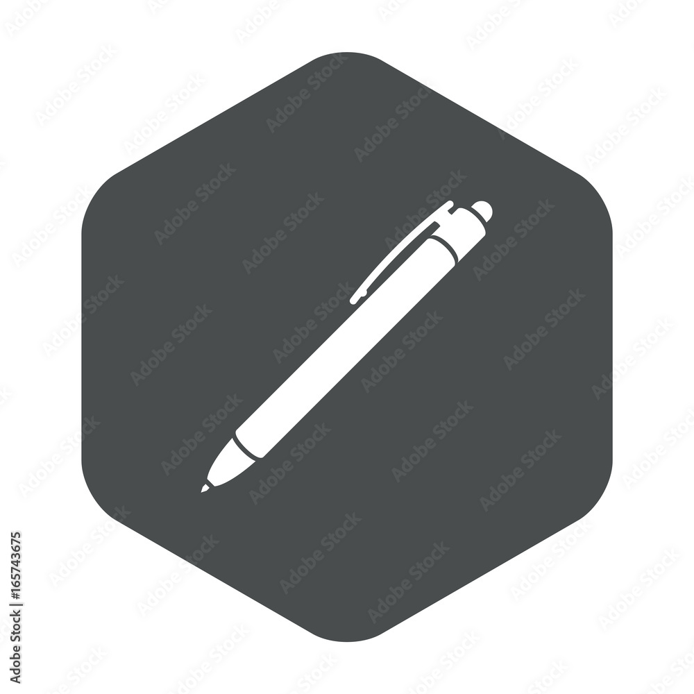 Icono plano boligrafo en hexagono gris Icono plano boligrafo en hexagono gris