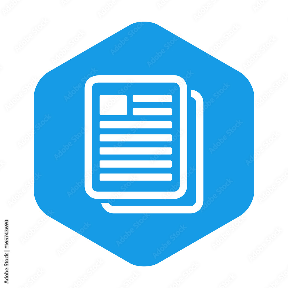 Icono plano copiar documento en hexagono azul Icono plano copiar documento en hexagono azul