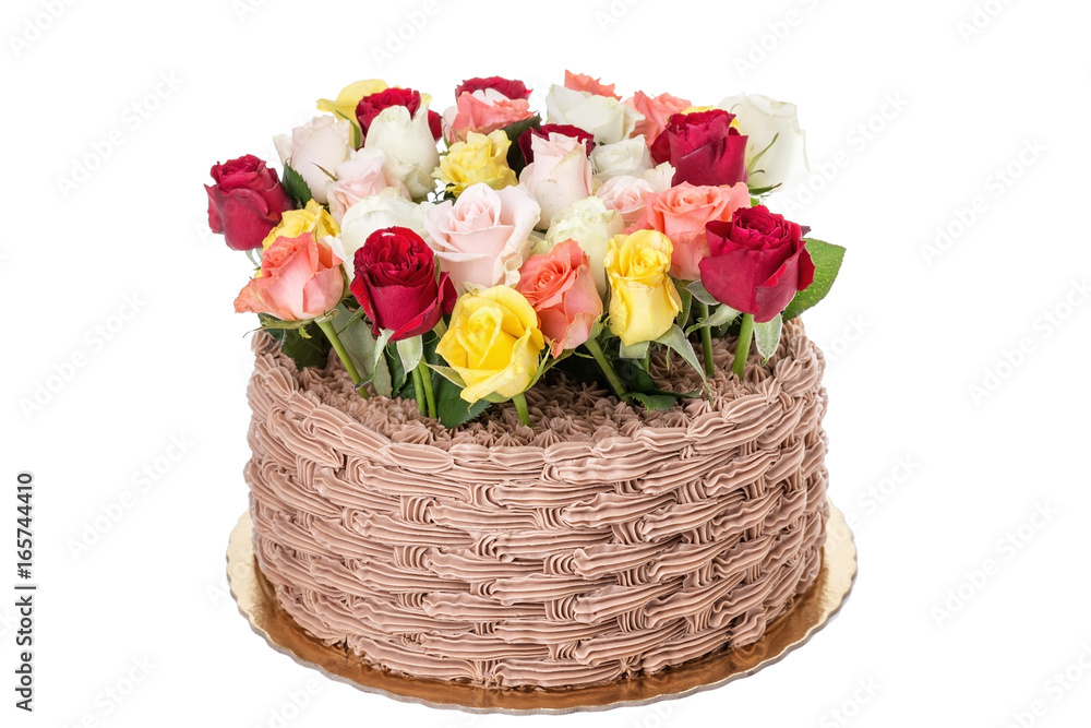 Cream cake of roses. Isolated