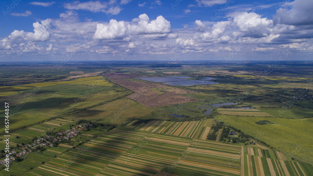 aerial view agriculture field summer day. Summer day landscape.