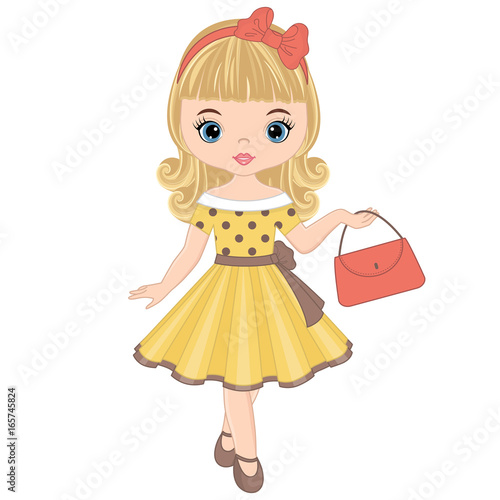 Vector Cute Little Girl in Retro Style