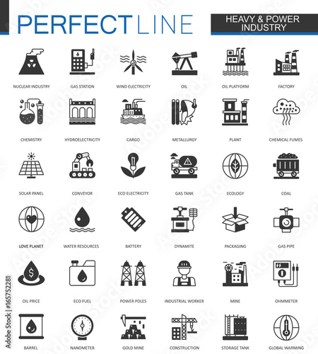 Black classic oil, heavy and power industry web icons set.