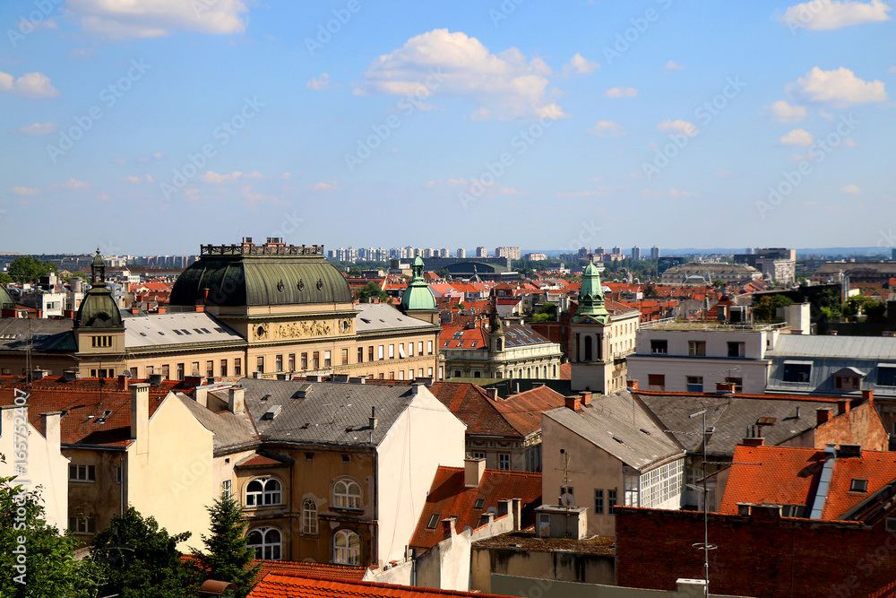 Picturesque buildings in Downtown Zagreb. View from Strossmayer Promenade on Upper Town.
