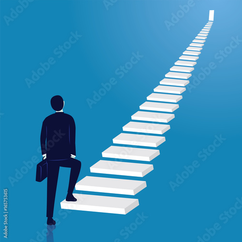 Businessman climb success ladder. Open door on top