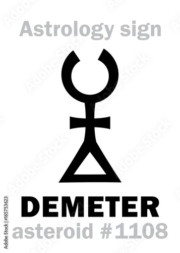 Astrology Alphabet: DEMETER, asteroid #1108. Hieroglyphics character sign (single symbol).