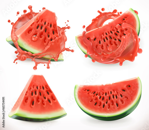 Watermelon juice. Fresh fruit, 3d vector icon photo