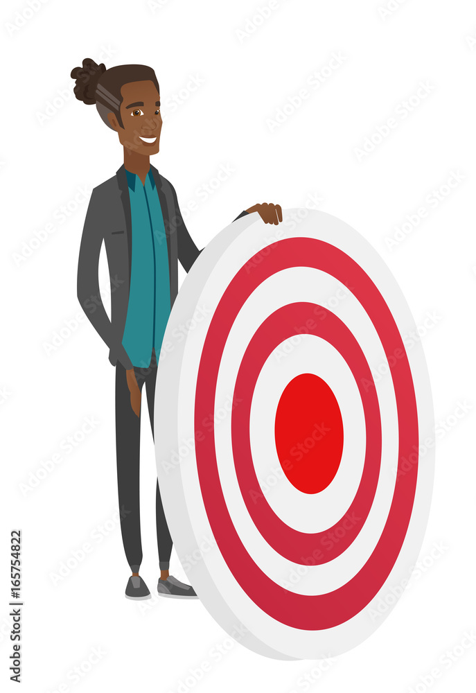 Young african-american businessman and dart board. Young african-american businessman and dart board.