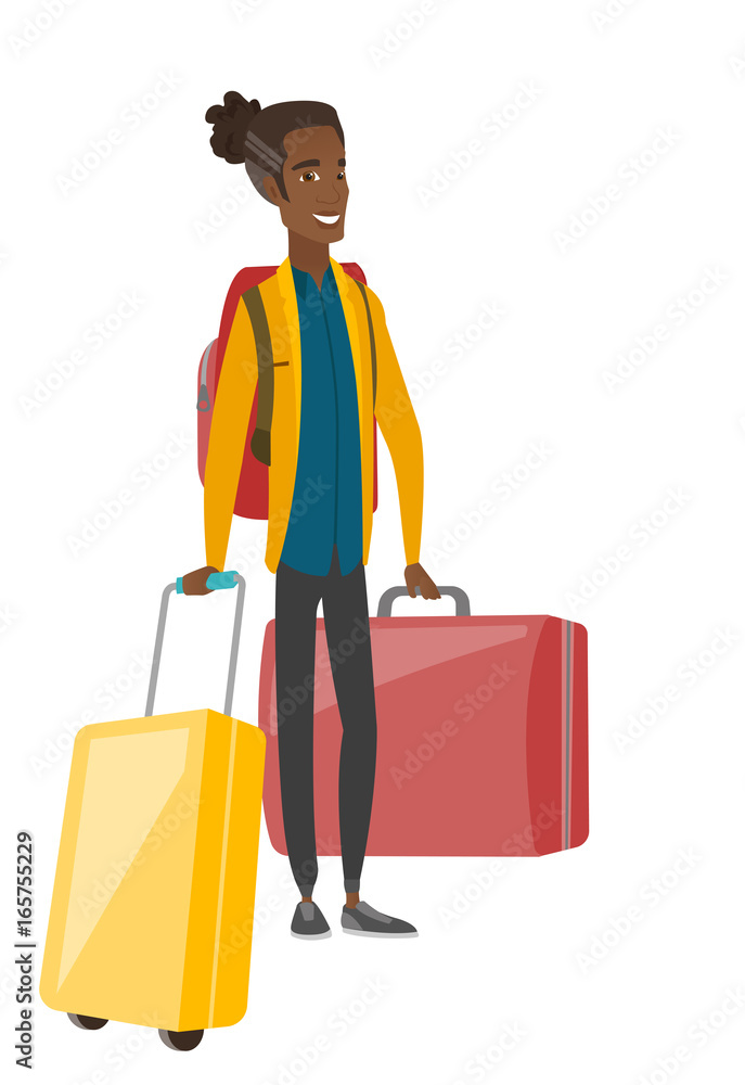 Young african-american traveler with suitcases. Young african-american traveler with suitcases.