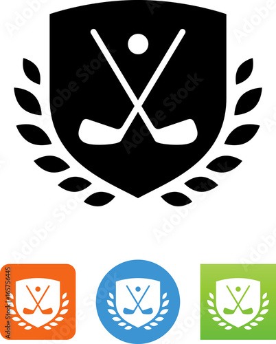 Golf Shield Logo With Leaves Icon - Illustration