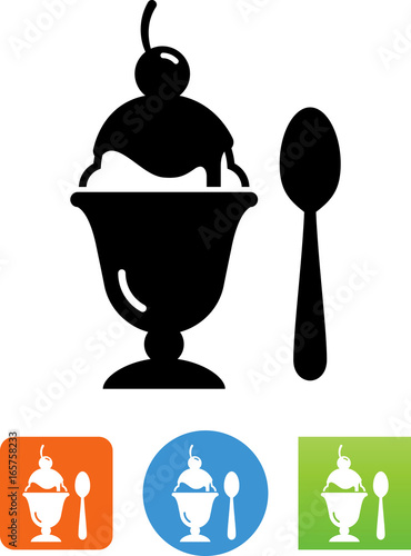 Ice Cream Sundae With Spoon Icon - Illustration