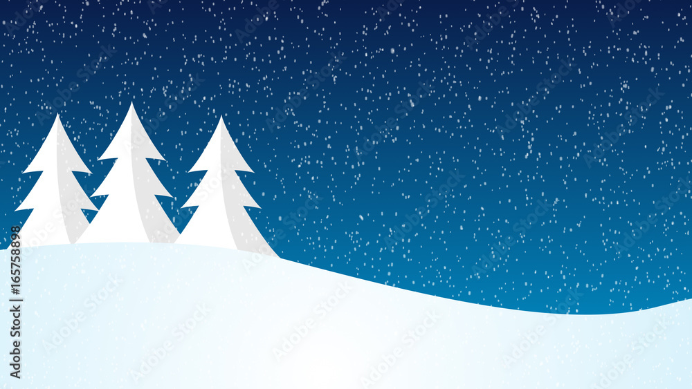 Christmas snowscape with tree and room for text graphics and logos - obrazy, fototapety, plakaty 