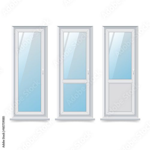 Vector illustration of set of balcony doors on white background