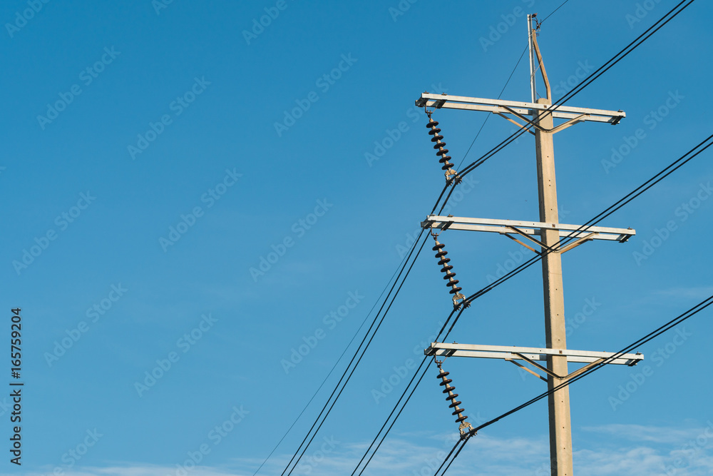 3 phases powerlines pose with blue sky background 3 phases powerlines pose with blue sky background