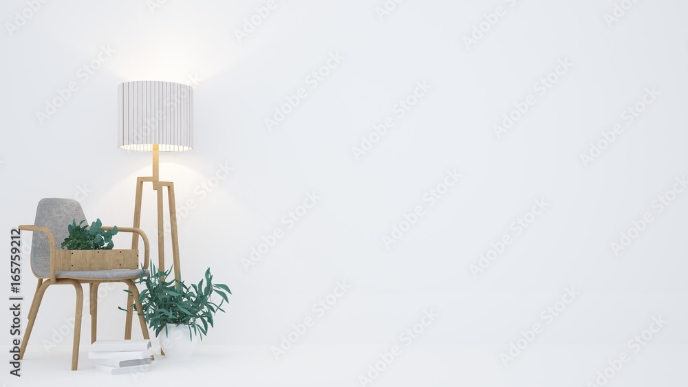 The interior relax space furniture 3d rendering and background white decoration minimal The interior relax space furniture 3d rendering and background white decoration minimal