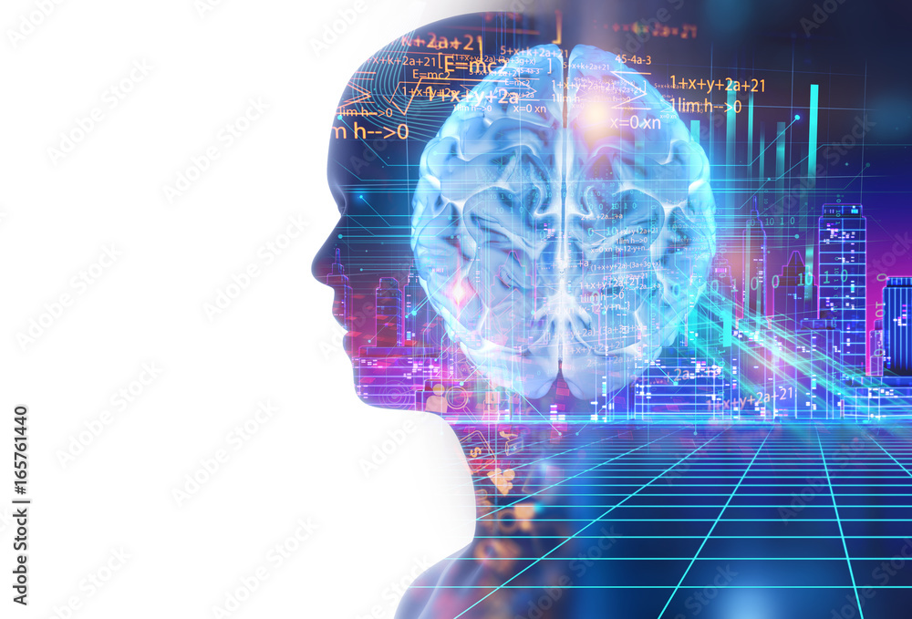 double exposure image of virtual human 3d illustration double exposure image of virtual human 3d illustration