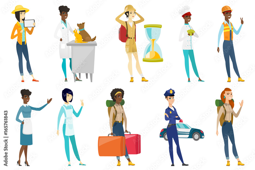 Fototapeta premium Professional women vector illustrations set.