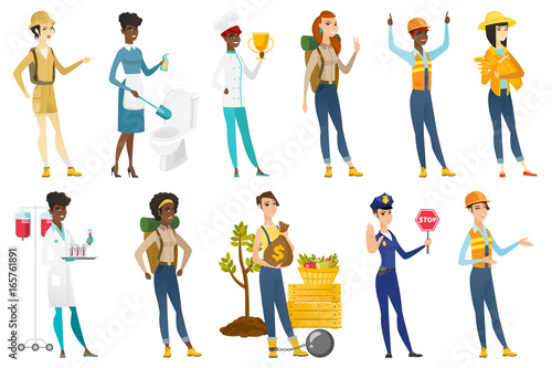 Professional women vector illustrations set.