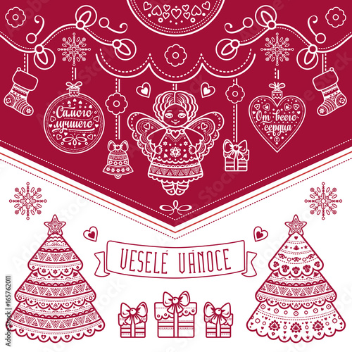 Vesele Vanoce. Christmas message. Lettering composition with phrase on Czech 