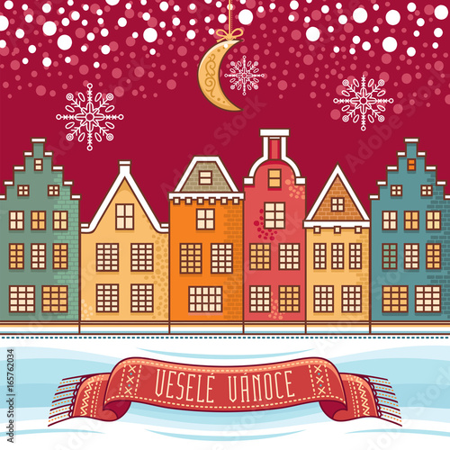 Vesele Vanoce. Christmas message. Lettering composition with phrase on Czech 