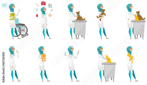 Muslim doctor vector illustrations set.