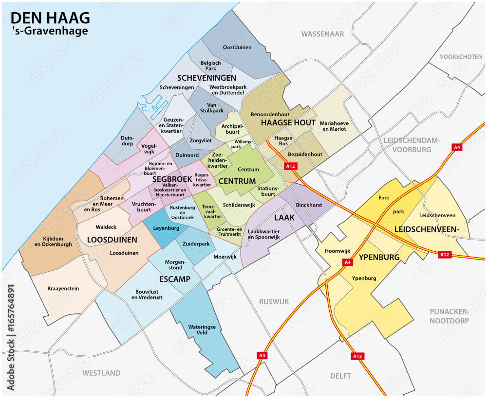 Administrative and political map of the Dutch city The Hague