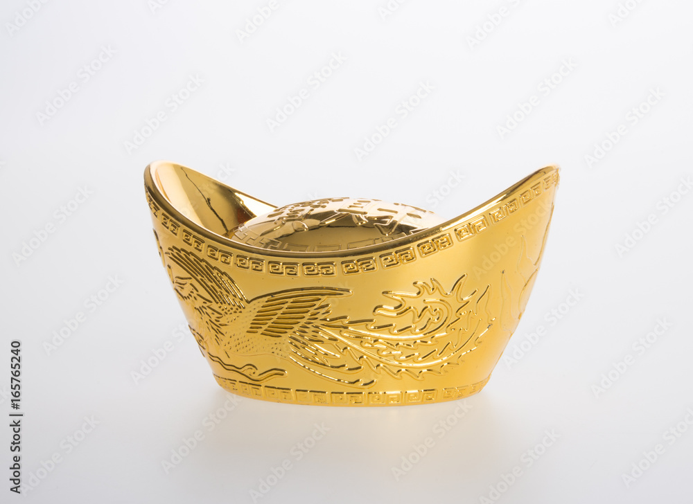 Fototapeta premium Gold or Chinese gold ingot mean symbols of wealth and prosperity on a background.
