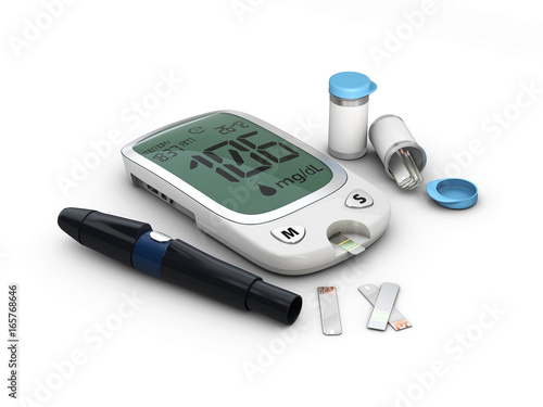 blood glucose meter glucometer, diabetes blood glucose test. 3d Illustration