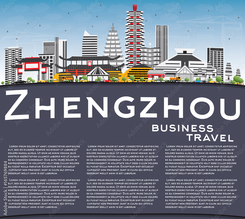 Zhengzhou Skyline with Gray Buildings, Blue Sky and Copy Space.