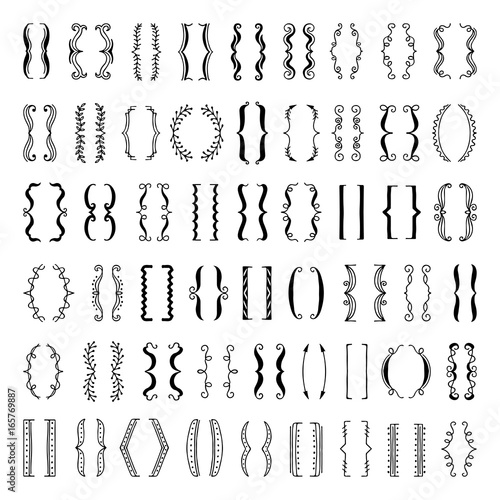 Sketchy parenthesis and different braces. Vector set of doodles