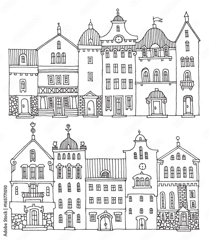Cute hand drawn houses with windows