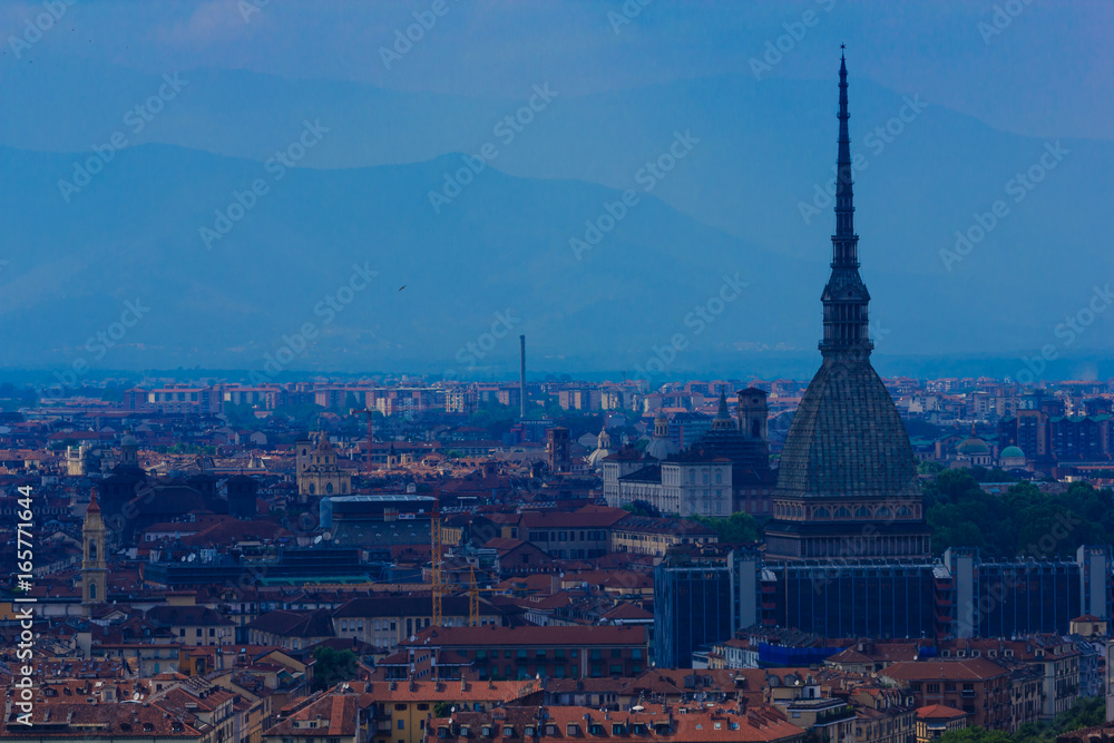 a magnificent view of  Turin with the Mole Antonelliana,the architectural symbol of Turin