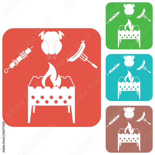 Brazier, kebab, chicen and sausage icon