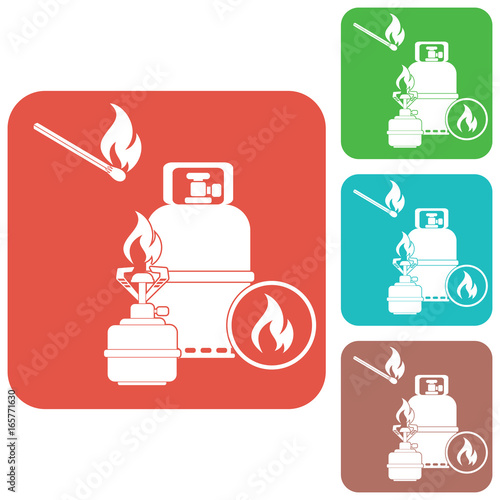 Camping stove with gas bottle icon vector