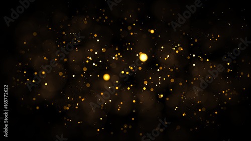 Gold abstract bokeh background. real backlit dust particles with real lens flare.