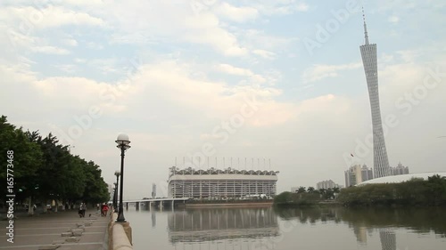 Guangzhou Pearl River Scene - TV Tower and Haixinsha Island, Guangzhou(Canton), Capital of Guangdong Province, China. photo