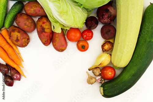 Fresh vegetables isolated on white background. Collage. 