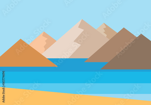 Vector panorama of the mountains by the sea  