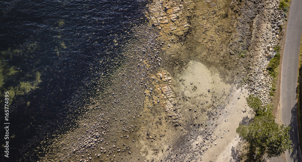 Dennes Point beach from above, located on Bruny Island in Tasmania.