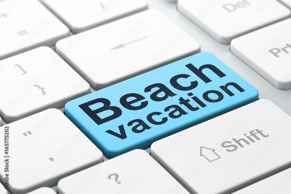 Vacation concept: Beach Vacation on computer keyboard background Vacation concept: Beach Vacation on computer keyboard background