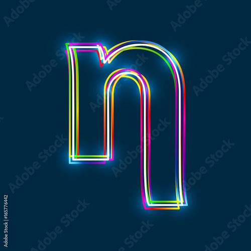 Greek Small Letter Eta - Vector multicolored outline font with glowing effect isolated on blue background. EPS10