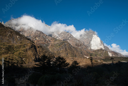 Snow mountain and cloud Landscape view at Lachung, clear weather
