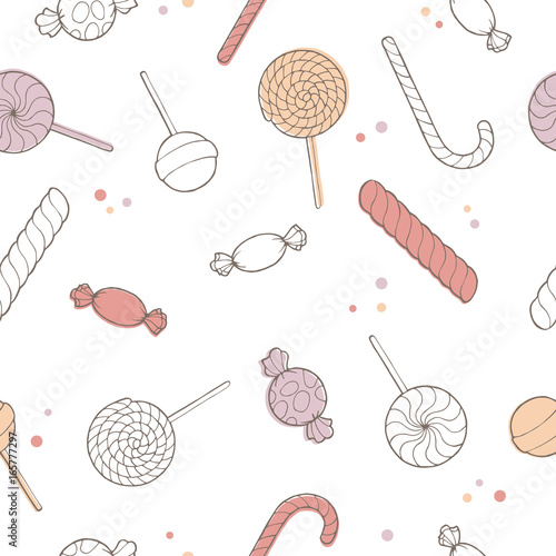 Fototapeta Cukierku graficznego koloru nakreślenia ilustraci bezszwowy deseniowy wektor